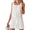 imageCHARTOU Women Shorts Overall Front Button Cotton Linen Summer Wide Leg Shorts RomperBeige