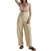 imageCHARTOU Women Sleeveless Denim Overalls Casual Pleated Jean Jumpsuits Baggy Jeans Harem Pants with PocketsBeige