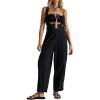 imageCHARTOU Women Sleeveless Denim Overalls Casual Pleated Jean Jumpsuits Baggy Jeans Harem Pants with PocketsBlack