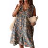 imageCHARTOU Women Sleeveless Floral Denim Romper Ruffle Button Jean Overall Summer Wide Leg Shorts JumpsuitFloral