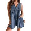 imageCHARTOU Women Summer Denim Overalls Shorts Romper Jean Jumpsuit Sleeveless Shortalls Flowy Ruffle Romper PocketsDark Blue