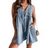 imageCHARTOU Women Summer Denim Overalls Shorts Romper Jean Jumpsuit Sleeveless Shortalls Flowy Ruffle Romper PocketsLight Blue