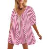 imageCHARTOU Women Summer Flowy Short Rompers Oversize Striped Puff Jumpsuit Short Sleeve Dress Romper OverallsRed