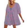 imageCHARTOU Women Summer Flowy Short Rompers Oversize Striped Puff Jumpsuit Short Sleeve Dress Romper OverallsRed Green