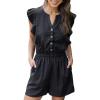 imageCHARTOU Women Summer Short Rompers Dressy Button Down Ruffle Sleeve Beach Overall Shorts JumpsuitBlack