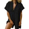 imageCHARTOU Women Summer Shorts Romper Button Down Wide Leg Cotton Linen Shortalls JumpsuitBlack