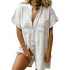 imageCHARTOU Women Summer Shorts Romper Button Down Wide Leg Cotton Linen Shortalls JumpsuitWhite