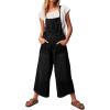 imageCHARTOU Women Wide Leg Back Tie Denim Bib Overall Jumpsuit Y2k Baggy Cropped Cargo Jeans Pants with PocketsBlack