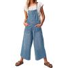 imageCHARTOU Women Wide Leg Back Tie Denim Bib Overall Jumpsuit Y2k Baggy Cropped Cargo Jeans Pants with PocketsBlue