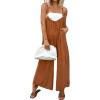 imageCHARTOU Women Wide Leg Jumpsuit One Piece Loose Spaghetti Straps Sleeveless Jumpsuits Flowy Pants Summer romperDark Khaki