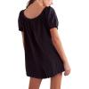 imageCHARTOU Womens Babydoll Denim Romper Jumpsuits Short Puff Sleeve Drawstring Jean Overalls ShortsBlack