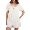 imageCHARTOU Womens Babydoll Denim Romper Jumpsuits Short Puff Sleeve Drawstring Jean Overalls ShortsWhite