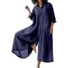 imageCHARTOU Womens Baggy Jumpsuit Half Button Coverall Long Sleeve WideLeg Crop Pants OverallBlue