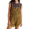imageCHARTOU Womens Bib Corduroy Overalls Shorts Jumpsuit Adjustable Strap Romper Roll Up Shortalls with PocketsKhaki