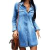 imageCHARTOU Womens Casual Button Down Denim Tunic Shirt Dress Distressed Bell Sleeve Mini Shirt DressLight Blue