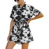 imageCHARTOU Womens Lightweight Floral Print WideLeg Beach Shorts Romper Overalls JumpsuitBlack