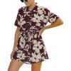 imageCHARTOU Womens Lightweight Floral Print WideLeg Beach Shorts Romper Overalls JumpsuitWine Red