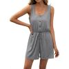 imageCHARTOU Womens Lightweight UNeck Drawstring Waist Loose Fit Romper Jumpsuit Overalls ShortsGrey