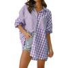 imageCHARTOU Womens Oversized Button Down Shirt Boyfriend Style Contrast Plaid Blouse TopsPurple