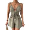 imageCHARTOU Womens Sexy Spaghetti Straps Backless Smocked Waist SelfTie Shorts Overall Jumpsuit OutfitsArmy Green