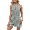 imageCHARTOU Womens Summer Halter Neck Cut Out Floral Print Wide Leg Shorts Jumpsuit Overall RompersGreen