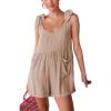 imageCHARTOU Womens Summer Lightweight Sleeveless Straps RollUp Tank Romper Jumpsuit Overall ShortsKhaki