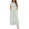 imageCHARTOU Womens Summer Loose Stripes Overalls Cap Sleeve One Piece Jumpsuit Buttons Wide Leg Pants RomperGreen