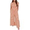 imageCHARTOU Womens Summer Loose Stripes Overalls Cap Sleeve One Piece Jumpsuit Buttons Wide Leg Pants RomperRed