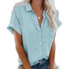 imageCHARTOU Womens Summer Spread Collar Short Sleeve Button Down Loose Fit Solid Blouse ShirtLight Blue