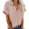 imageCHARTOU Womens Summer Spread Collar Short Sleeve Button Down Loose Fit Solid Blouse ShirtPink