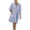 imageCHARTOU Womens V Neck Stripe Boho Beach Shirt Dress Midi Casual Tiered Floral Babydoll Tunic DressDark Blue