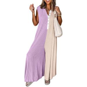 imageCHARTOU Loose Striped Wide Leg Jumpsuit for Women Summer Comfy Sleeveless Romper Baggy OverallPurple