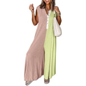 imageCHARTOU Loose Striped Wide Leg Jumpsuit for Women Summer Comfy Sleeveless Romper Baggy OverallYellow