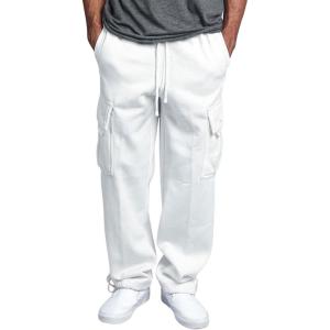 imageCHARTOU Men Casual Straight Leg Elastic Waist Lounge Pants Cargo Sweatpants with Pockets DrawstringWhite