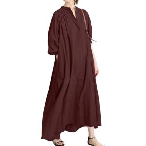 imageCHARTOU Oversized Button Down Shirt Dress for Women Long Sleeve Maxi Dress Flowy Ruffle Tunic Dress BeachWine Red
