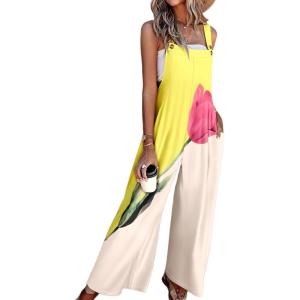 imageCHARTOU Summer Casual Boho Jumpsuits for Women Loose Wide Leg Overalls Floral Printed Baggy RomperApricot