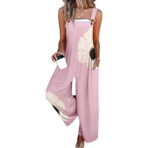 imageCHARTOU Summer Casual Boho Jumpsuits for Women Loose Wide Leg Overalls Floral Printed Baggy RomperPink