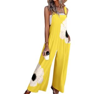 imageCHARTOU Summer Casual Boho Jumpsuits for Women Loose Wide Leg Overalls Floral Printed Baggy RomperYellow