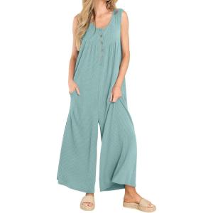 imageCHARTOU Summer Striped Jumpsuit for Women Wide Leg Jumpsuit Sleeveless Long Romper Button Down Baggy Overalls JumperGreen