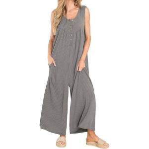 imageCHARTOU Summer Striped Jumpsuit for Women Wide Leg Jumpsuit Sleeveless Long Romper Button Down Baggy Overalls JumperGrey