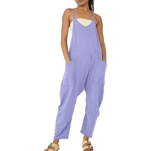 imageCHARTOU Women Baggy Sleeveless Slip Jumpsuit Loose Long Romper Harem Pants Overalls Dungaree Outfit PocketPurple