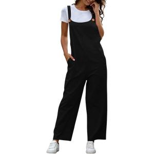 imageCHARTOU Women Bib Overalls Baggy Wide Leg Jumpsuit Casual Overalls Work Rompers Long PantsBlack