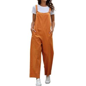 imageCHARTOU Women Bib Overalls Baggy Wide Leg Jumpsuit Casual Overalls Work Rompers Long PantsOrange
