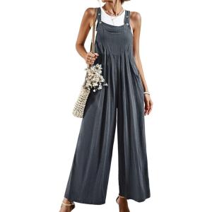 imageCHARTOU Women Cotton Wide Leg Overalls Jumpsuits Linen Loose Bib Romper One Piece Straps Flowy Palazzo Jumpsuit PocketDark Grey