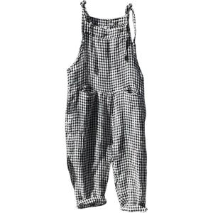 imageCHARTOU Women Oversized Summer Casual Stripes Cargo Jumpsuit Wide Leg Bib Overall Striped Linen Pants Dungarees PocketBlack Plaid