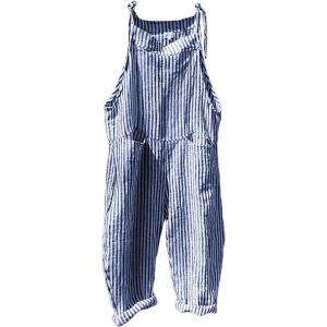 imageCHARTOU Women Oversized Summer Casual Stripes Cargo Jumpsuit Wide Leg Bib Overall Striped Linen Pants Dungarees PocketBlue Stripe