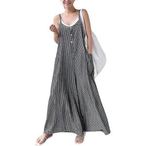 imageCHARTOU Women Summer Baggy Striped Jumpsuit Sleeveless Wide Leg Pants Romper OutfitsBlack