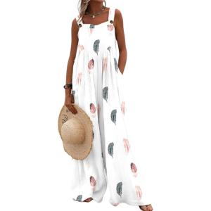 imageCHARTOU Women Wide Leg Jumpsuit Floral Sleeveless Romper Hippie Pants Boho Summer Flowy Jumpsuit Cargo Overall PocketFloral 13