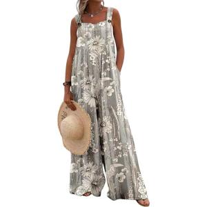 imageCHARTOU Women Wide Leg Jumpsuit Floral Sleeveless Romper Hippie Pants Boho Summer Flowy Jumpsuit Cargo Overall PocketFloral 3