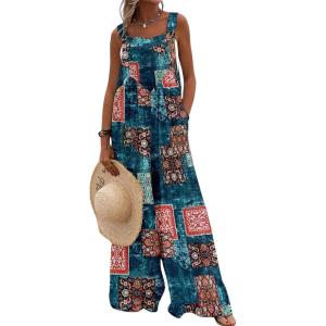 imageCHARTOU Women Wide Leg Jumpsuit Floral Sleeveless Romper Hippie Pants Boho Summer Flowy Jumpsuit Cargo Overall PocketFloral 8